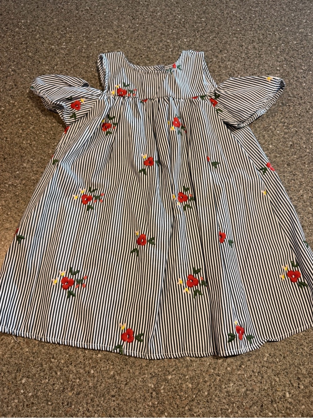 Pastourelle Pippa & Julie Navy & White Striped Dress with Red Floral Embroidery